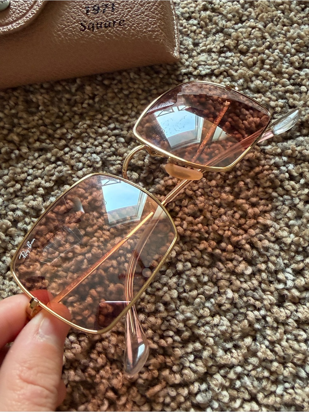 RAY-BAN 1971 Square Pink Lens Gold Frame - Picture 2 of 9